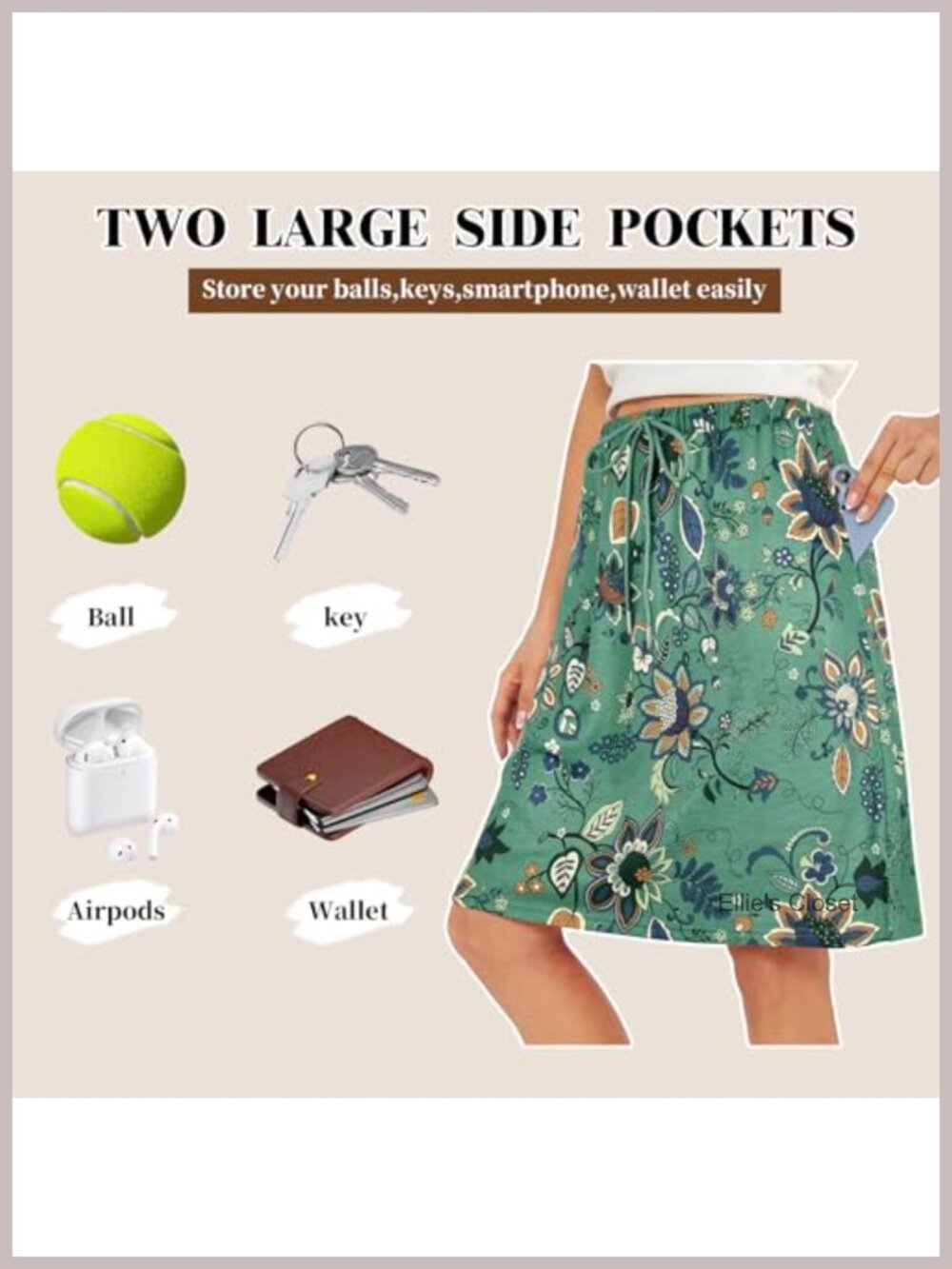 Women's Skort With Pockets Knee Length Athletic Golf Tennis Yoga Drawstring View 2